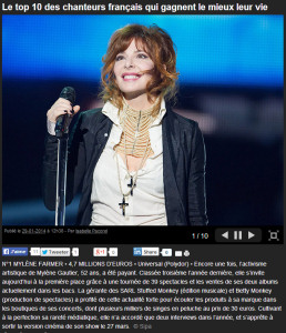 Mylène Farmer chanteuse la mieux payée en 2013 selon Challenges