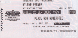 Mylène Farmer Mylenium Tour - Ticket Paris-Bercy 25 septembre 1999