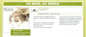 Mylène Farmer Single Innamoramento Feuille Promo Suisse