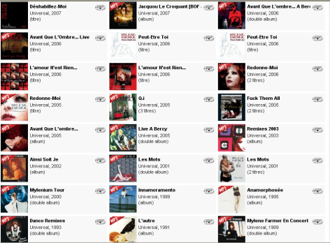 Les albums de Mylène Farmer sur virginmega