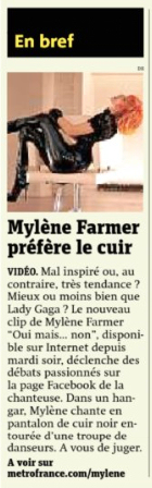 Mylène Farmer Presse Metro 18 novembre 2010