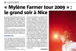 Mylène Farmer Presse Nice Matin 25 avril 2009