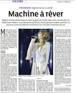 Mylène Farmer Presse Les Dernières Nouvelles d'Alsace 17 octobre 2013